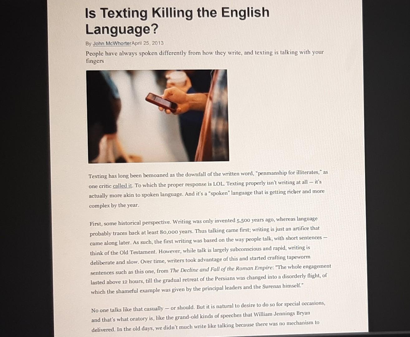 Is Texting Killing the English Language - article - Is Texting Killing the  English Language? People - Studocu