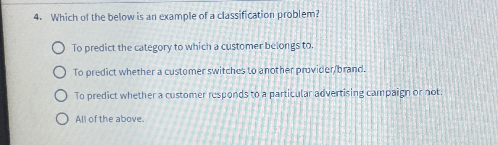 Solved Which of the below is an example of a classification | Chegg.com