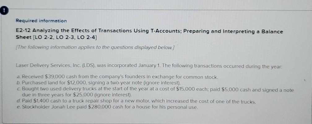 Solved Required information E2-12 Analyzing the Effects of | Chegg.com