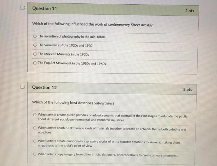 Solved D Question 11 2 pts Which of the following influenced | Chegg.com