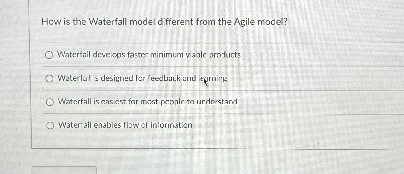 Solved How is the Waterfall model different from the Agile | Chegg.com