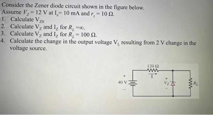 Solved Consider The Zener Diode Circuit Shown In The Figure | Chegg.com