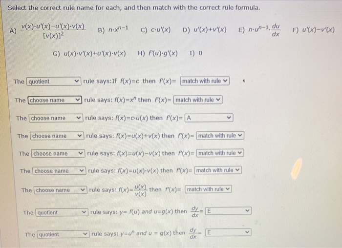 Solved Select The Correct Rule Name For Each And Then Ma Chegg Com