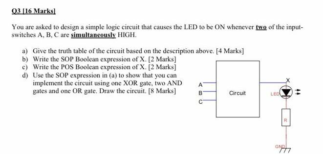 Solved 03 [16 Marks) You are asked to design a simple logic | Chegg.com