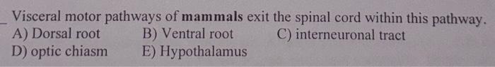 Solved Visceral motor pathways of mammals exit the spinal | Chegg.com