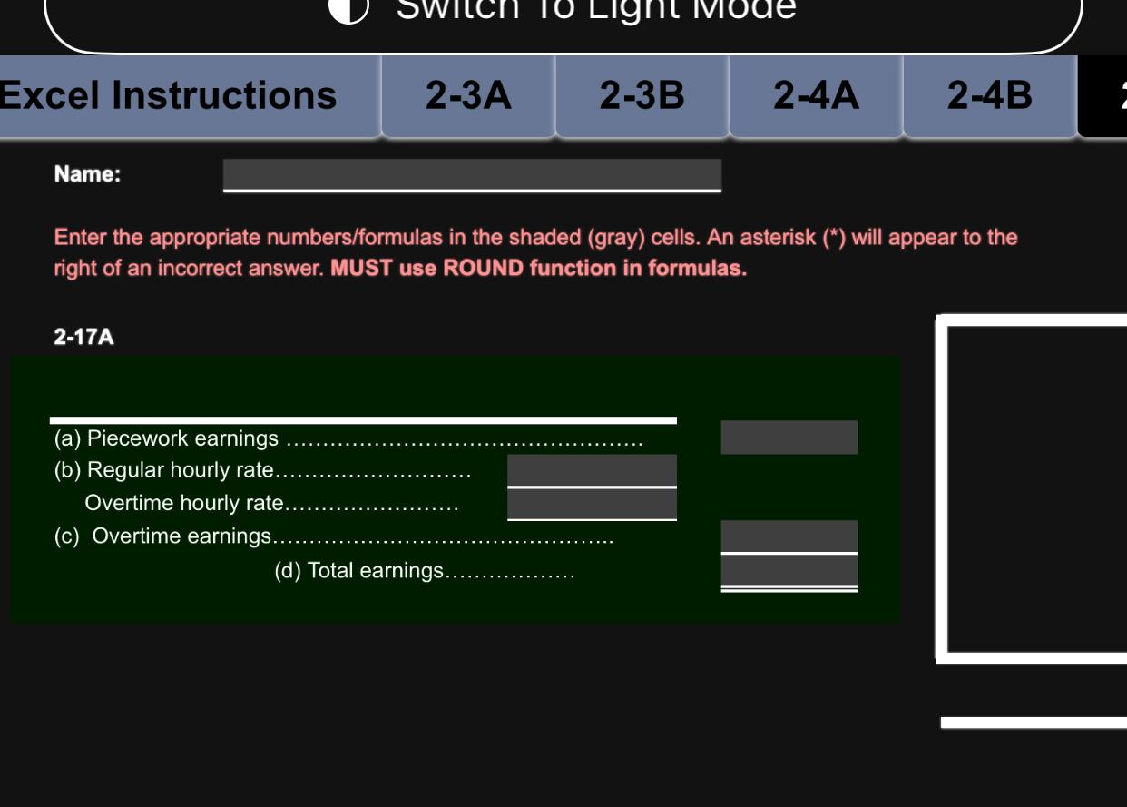 Solved Excel Instructions2-3A2-3B2-4A2-4BName:Enter the | Chegg.com