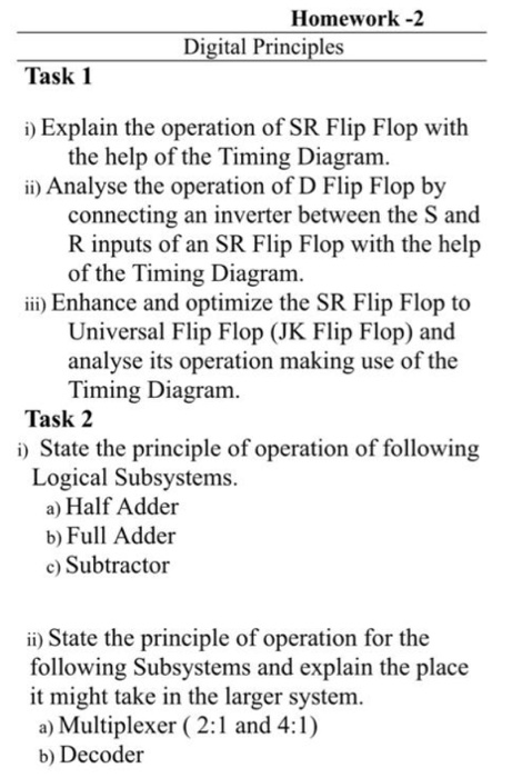 Homework -2 Digital Principles Task 1 i) Explain the | Chegg.com