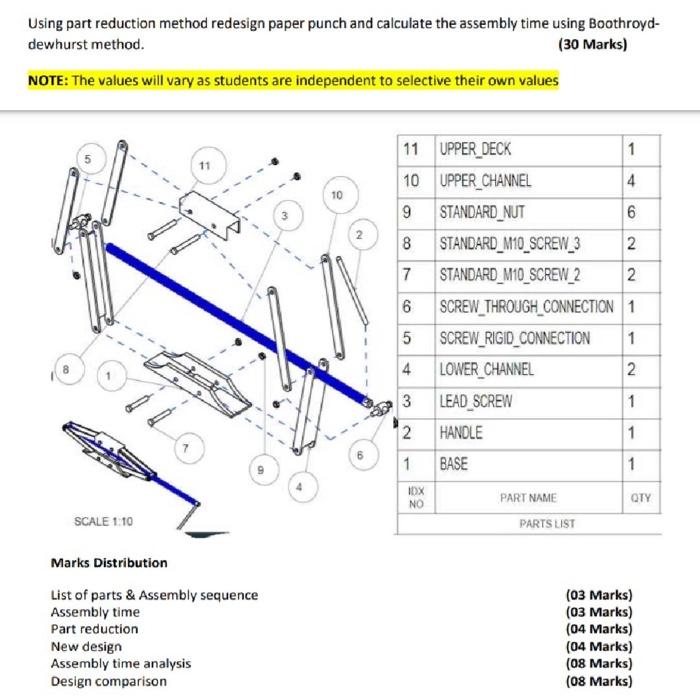 Solved Using part reduction method redesign paper punch and | Chegg.com