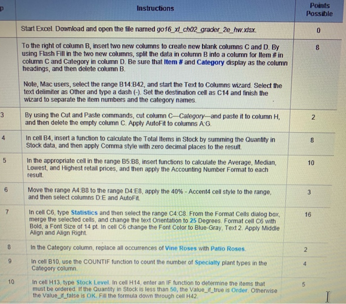 Instructions Points Possible Start Excel. Download and open the file named go16_xt cho2 grader 2e_hw.xlsx. To the right of co
