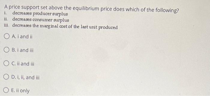 Solved A price support set above the equilibrium price does | Chegg.com
