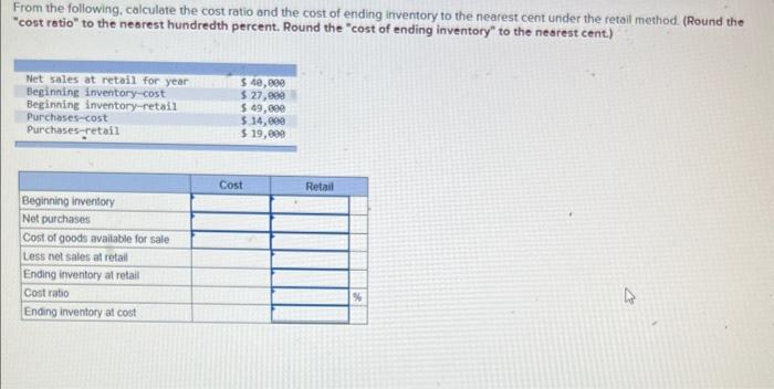 Solved From the following, calculate the cost ratio and the | Chegg.com