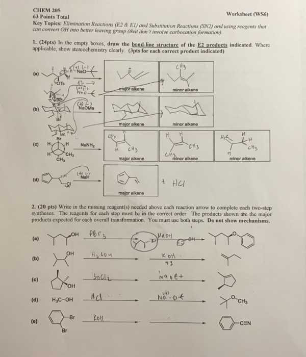 Solved Major Alkene 2. (20 Pts) Write In The Missing | Chegg.com