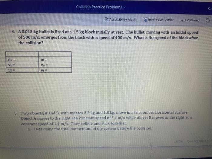 Solved Collision Practice Problems DAccessibility Mode 18 | Chegg.com