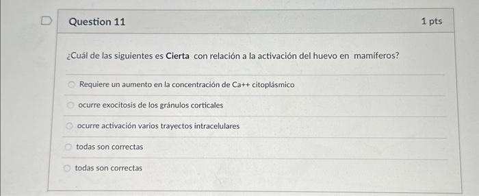 ¿Cuál de las siguientes es Cierta con relación a la activación del huevo en mamíferos? Requiere un aumento en la concentració