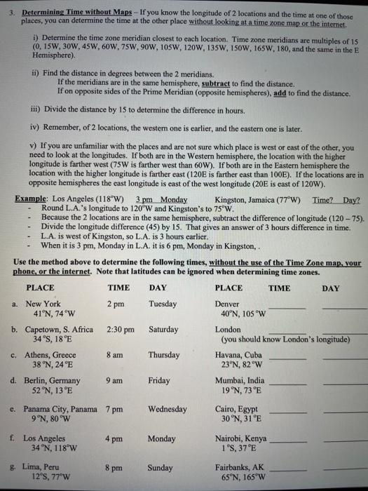 Solved 3 Determining Time Without Maps If You Know The Chegg Com
