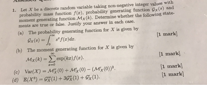 Solved 1. Let X be a discrete random variable taking | Chegg.com