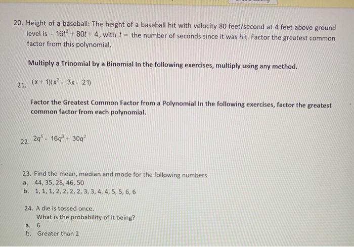 Solved 20 Height Of A Baseball The Height Of A Baseball Chegg