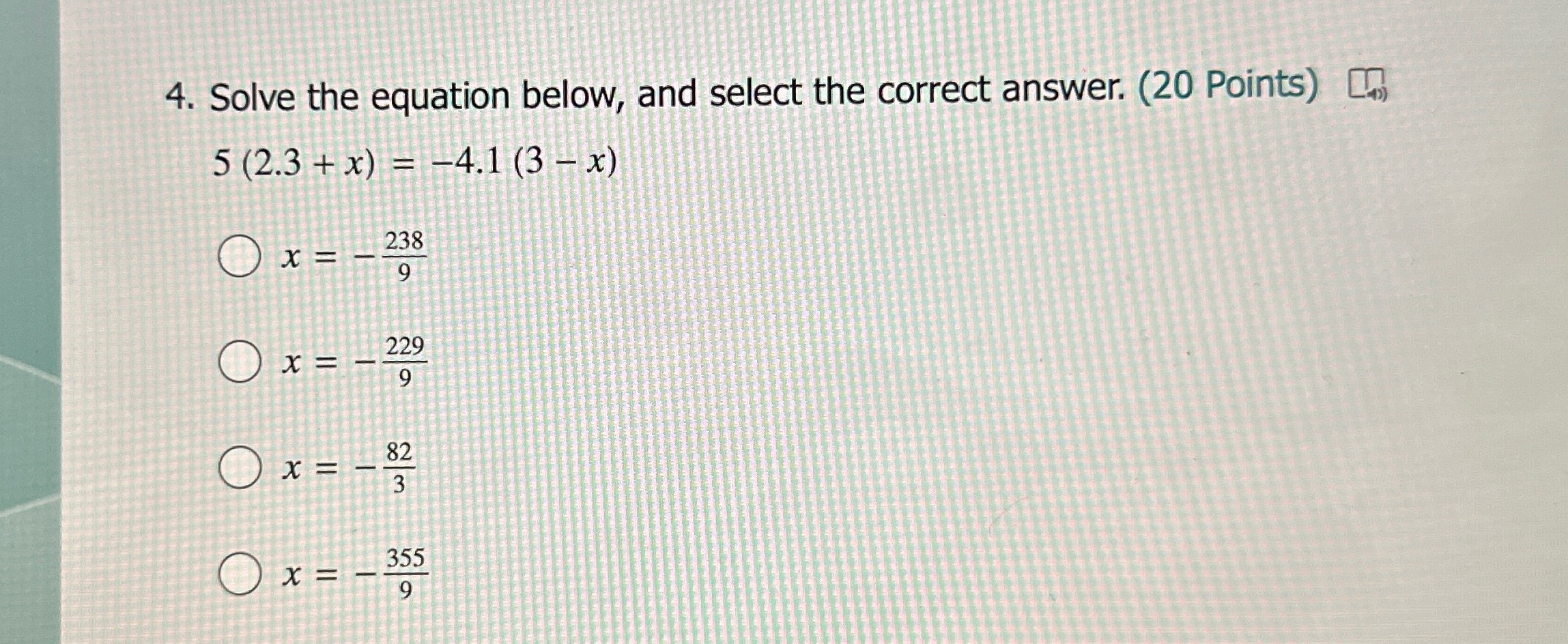 Solved Solve the equation below, and select the correct | Chegg.com