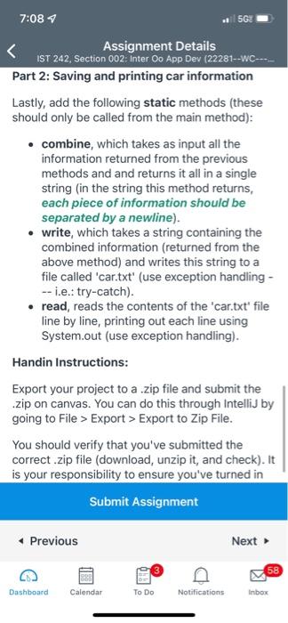 Part 2: Saving and printing car information
Lastly, add the following static methods (these should only be called from the ma