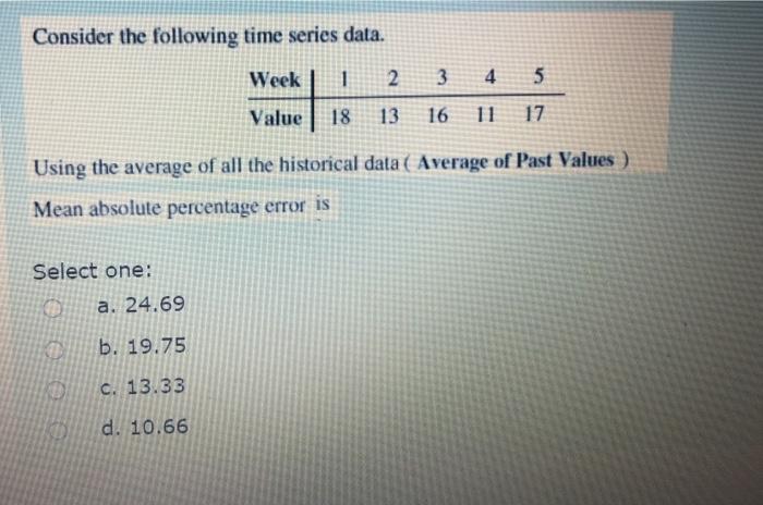 Solved Consider the following time series data. Week 1 2 3 4 | Chegg.com