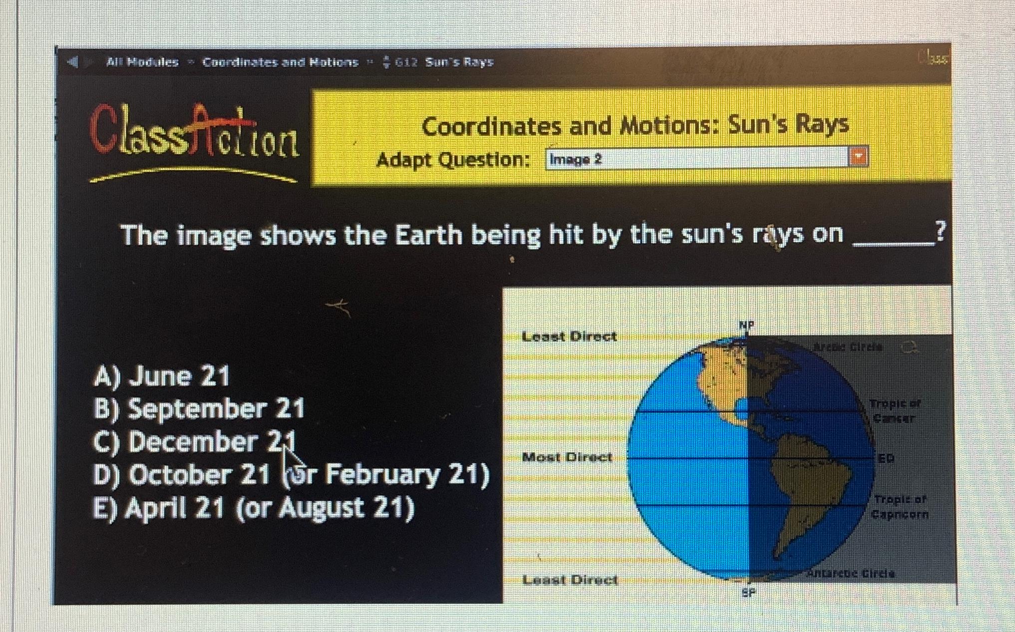 Solved ClassícitionCoordinates and Motions: Sun's RaysAdapt | Chegg.com