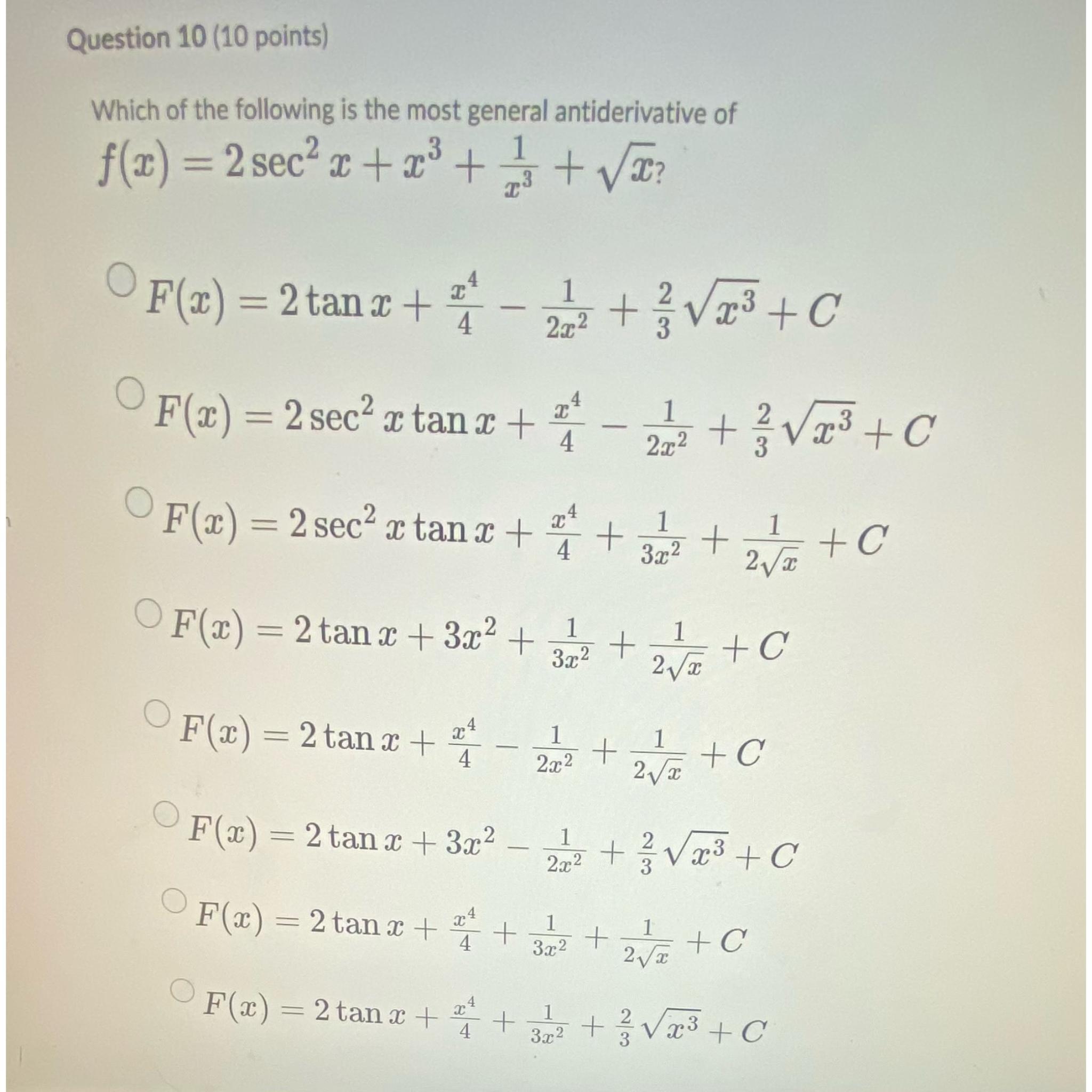 Solved Question 10 (10 ﻿points)Which of the following is the | Chegg.com