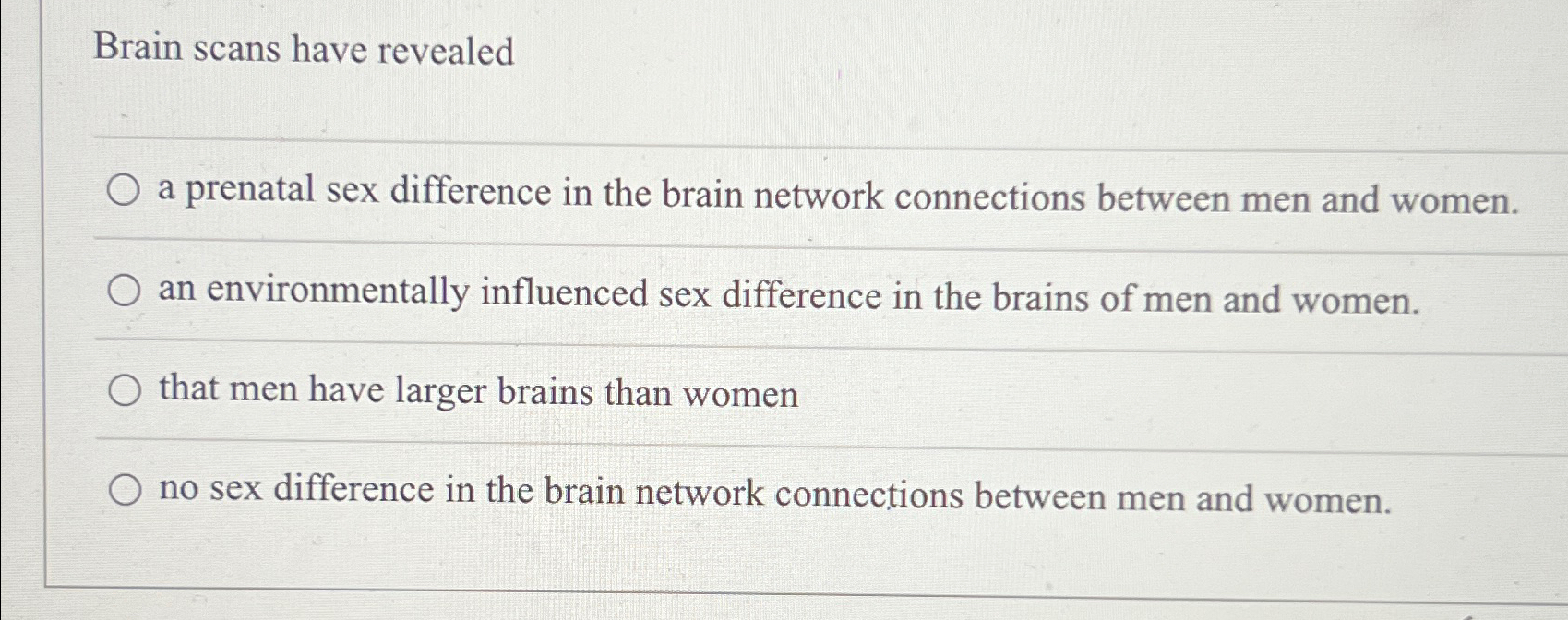 Solved Brain scans have revealeda prenatal sex difference in | Chegg.com