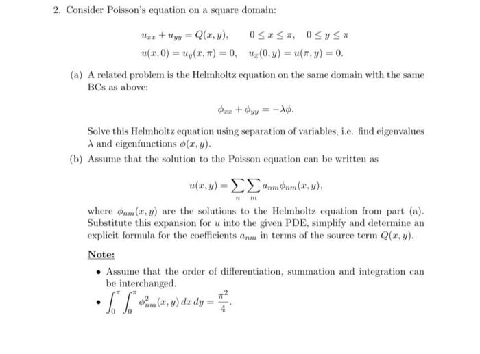 2 Consider Poisson S Equation On A Square Domain Chegg Com