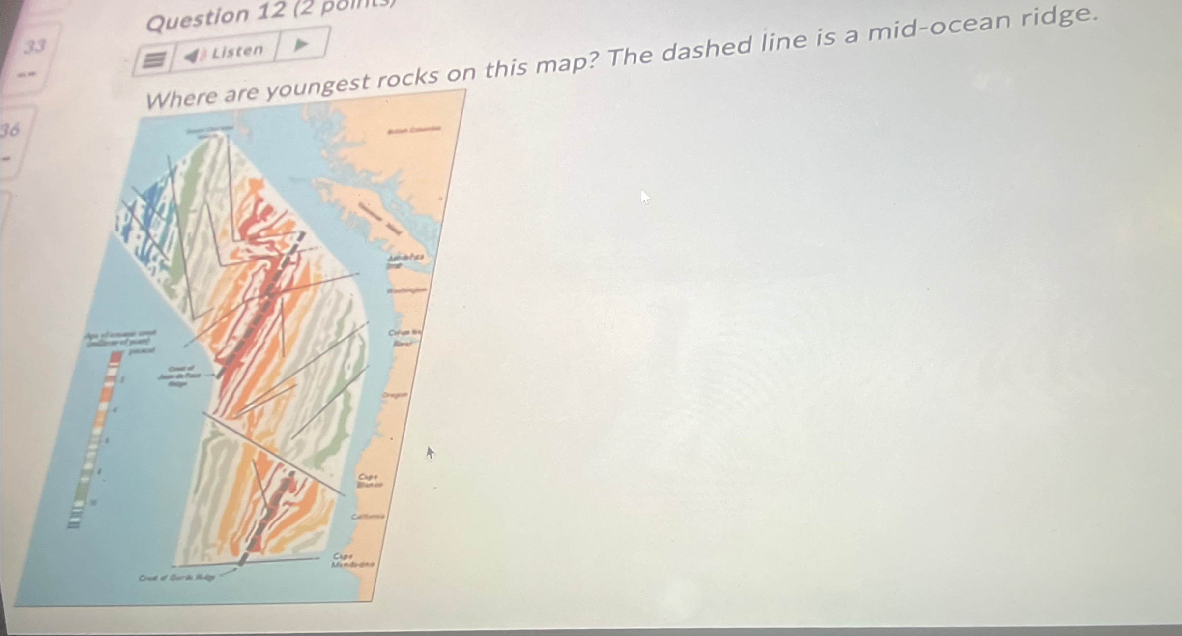 Solved Where are youngest rocks on this map? The dashed line | Chegg.com