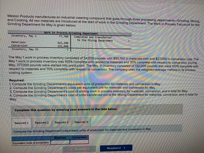 Solved Weston Products manufactures an industrial cleaning