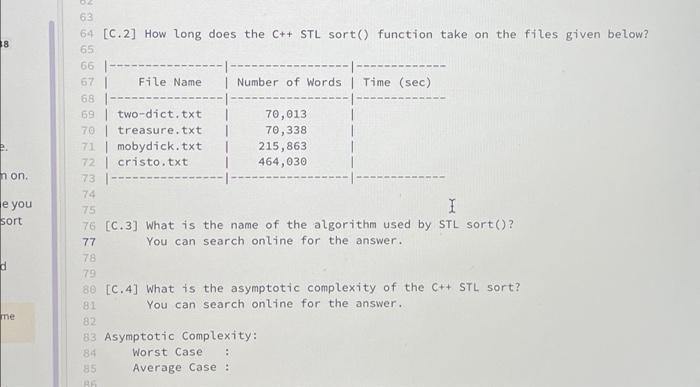 Solved 8 non. 63 64 [C.2] How long does the C++ STL sort() | Chegg.com