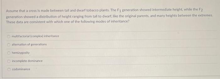 Solved Assume that a cross is made between tall and dwarf | Chegg.com