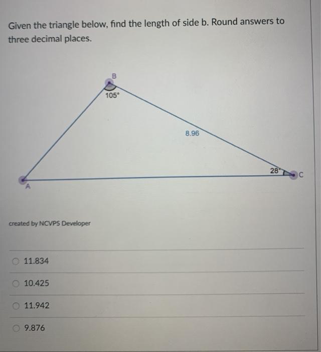 Solved Given The Triangle Below, Find The Length Of Side B. | Chegg.com