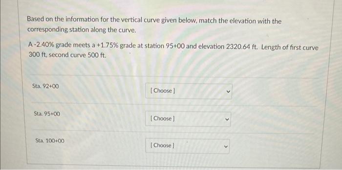 Solved Based on the information for the vertical curve given | Chegg.com