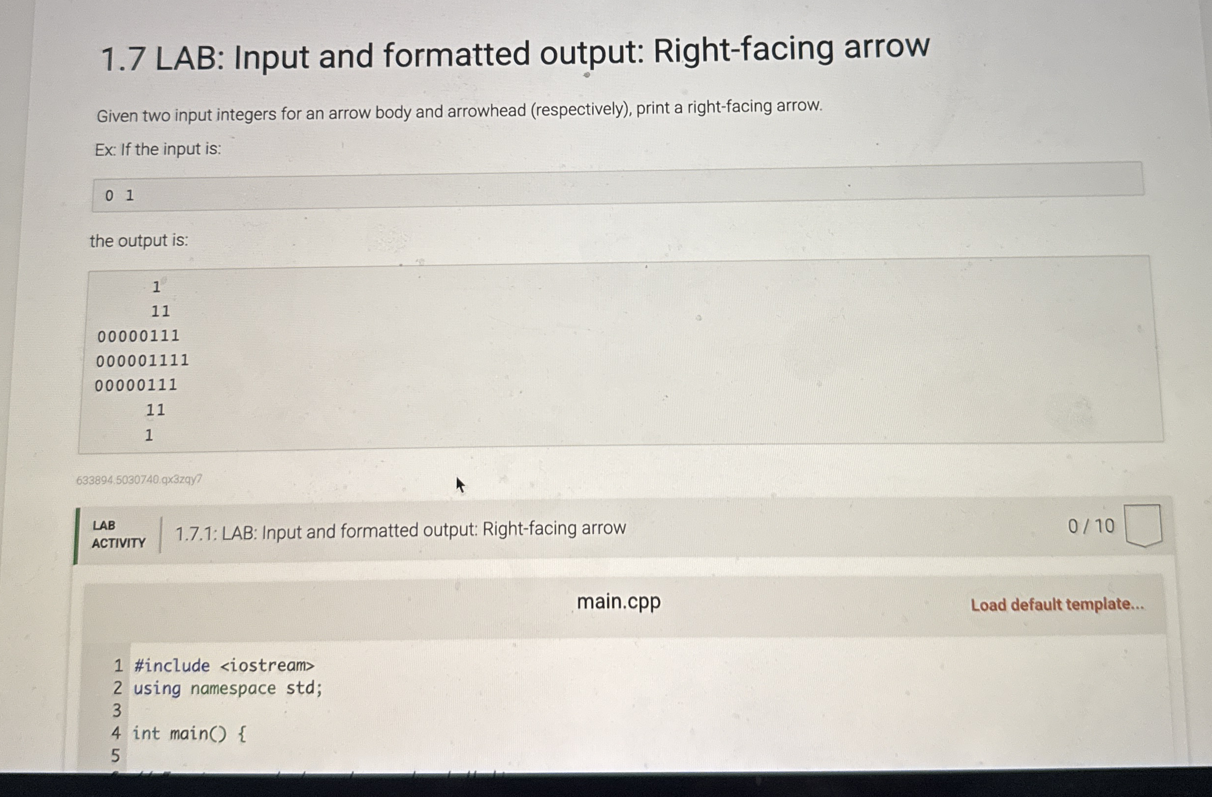 Solved 1.7 ﻿LAB: Input and formatted output: Right-facing | Chegg.com