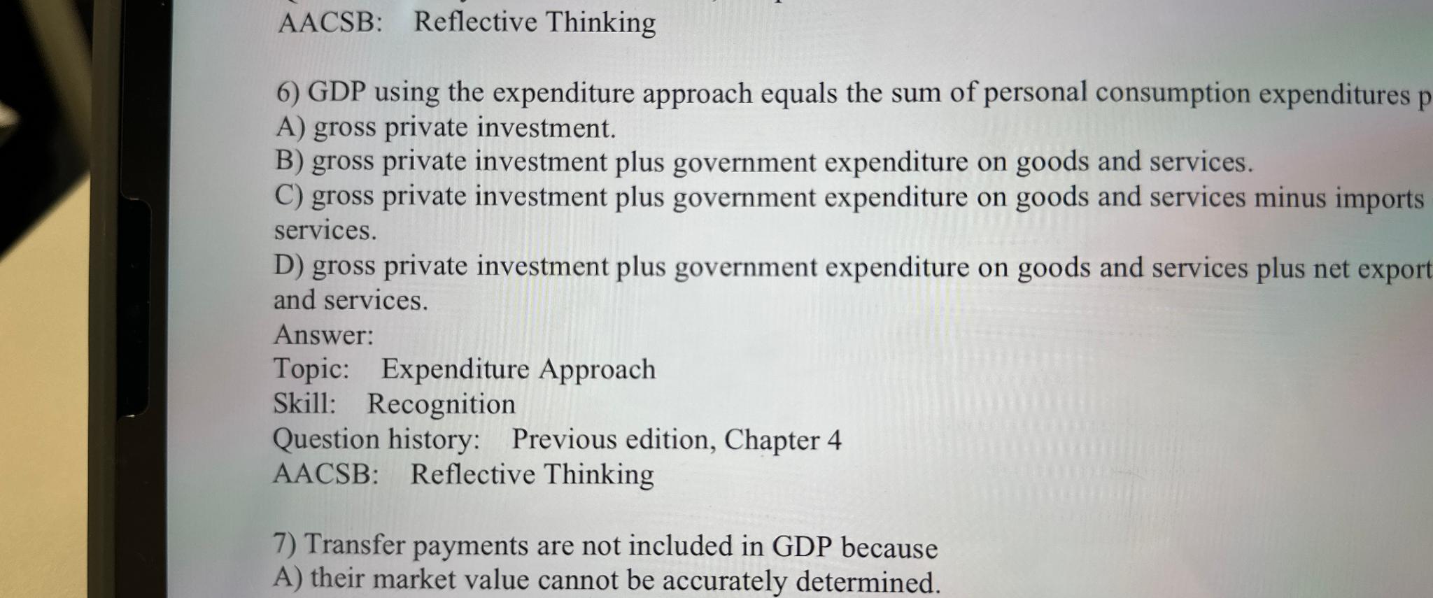 Solved AACSB: Reflective ThinkingGDP using the expenditure | Chegg.com