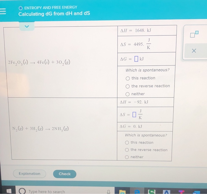 Solved O ENTROPY AND FREE ENERGY Calculating dg from dH and | Chegg.com