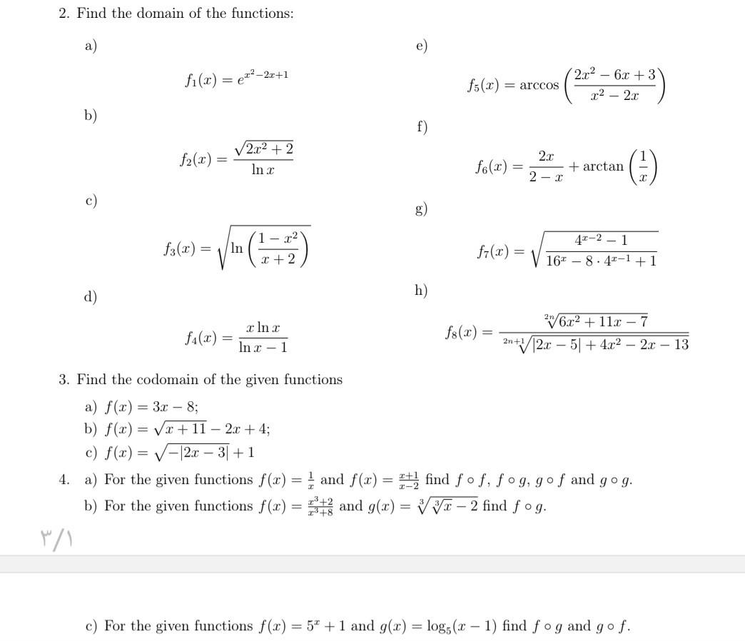 Solved 2. Find The Domain Of The Functions: A) | Chegg.com