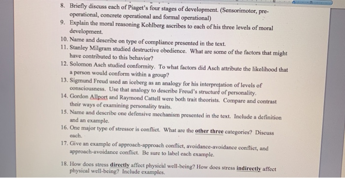 Solved 8. Briefly discuss each of Piaget s four stages of Chegg