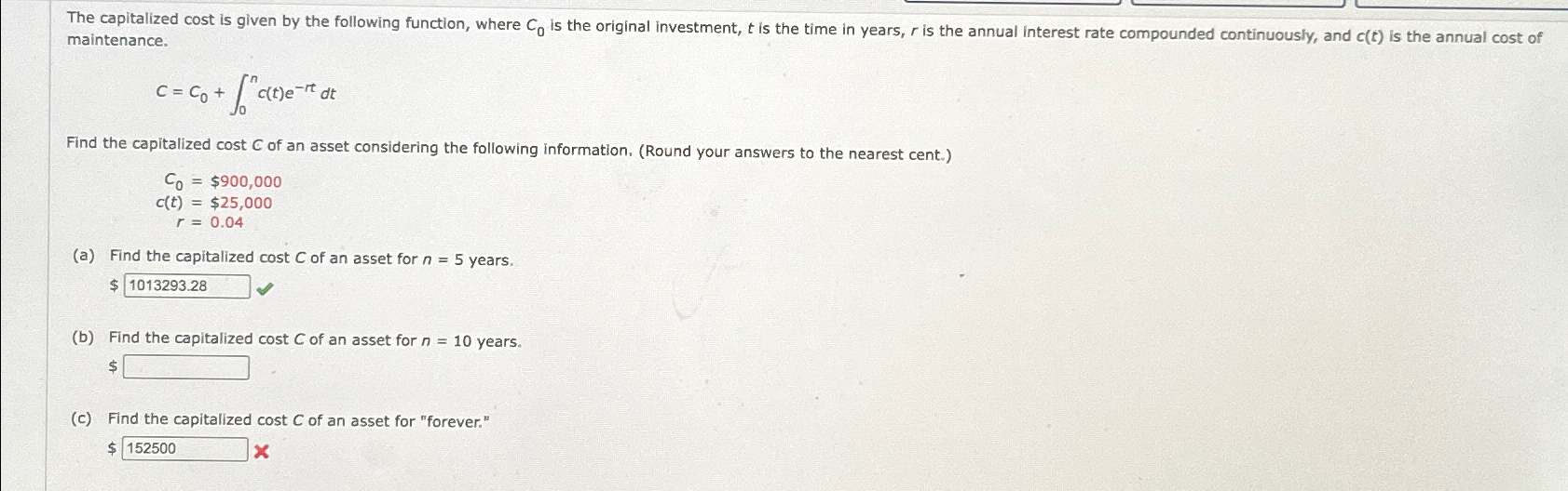 Solved maintenance.C=c0+∫0nc(t)e-rtdtFind the capitalized | Chegg.com