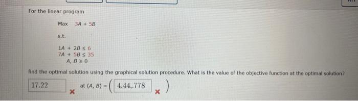 Solved For the linear program Max 3A+5B s.t. | Chegg.com