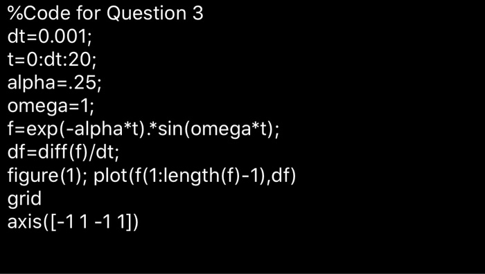 Solved 3. Run the MATLAB code marked off for Question 3 in | Chegg.com