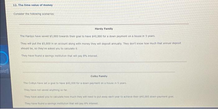 Solved 12. The time value of money Consider the following | Chegg.com