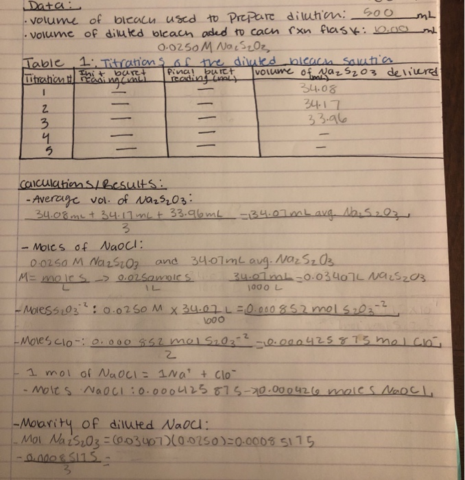 Solved Experiment REDOX TITRATION ANALYSIS OF BLEACH Some