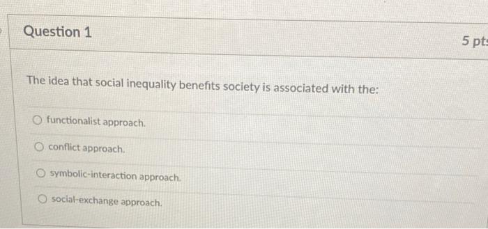 Solved Question 1 5 pt: The idea that social inequality | Chegg.com