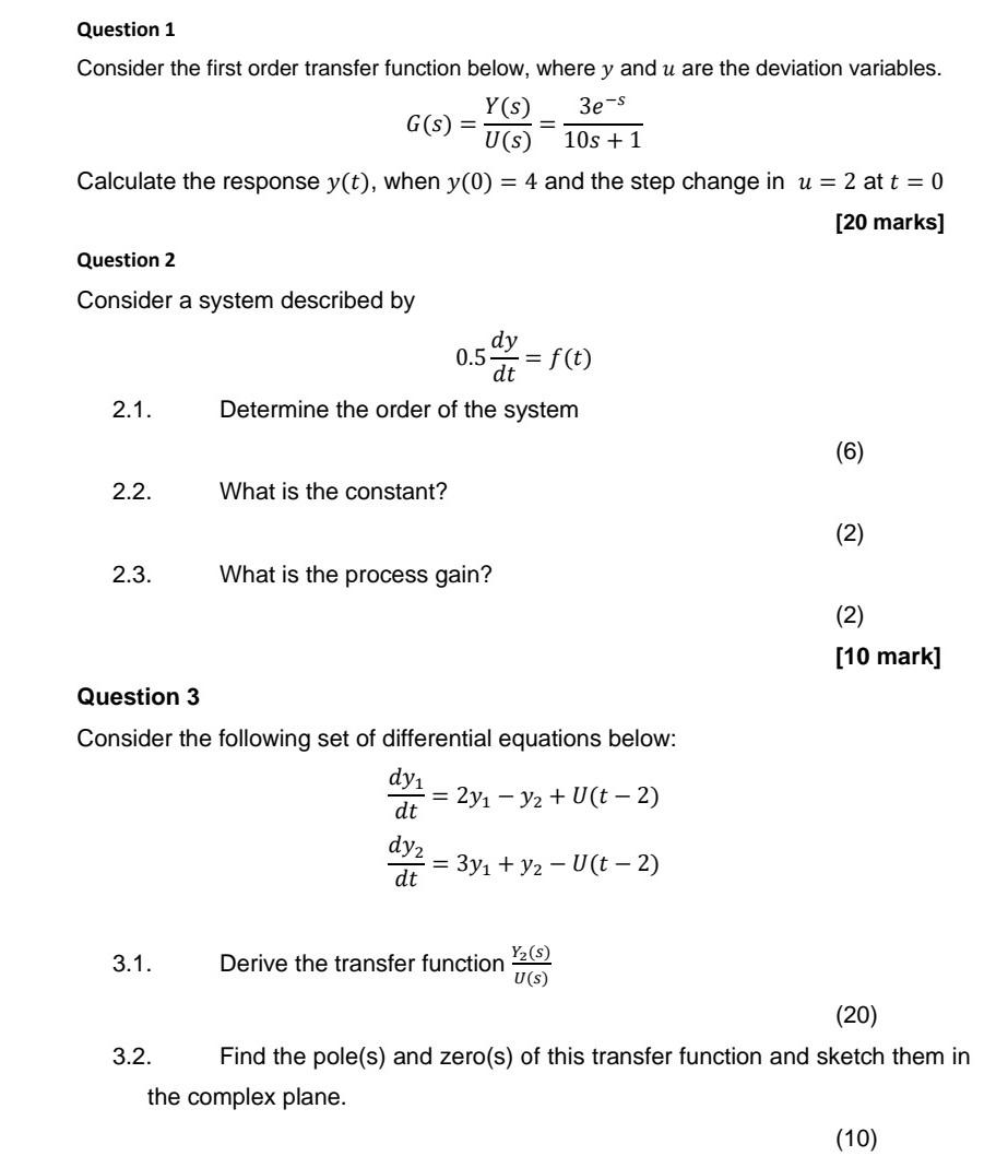 Solved Question 1 Consider the first order transfer function | Chegg.com