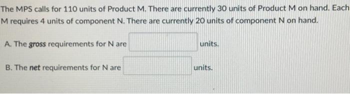 Solved The MPS calls for 110 units of Product M. There are | Chegg.com
