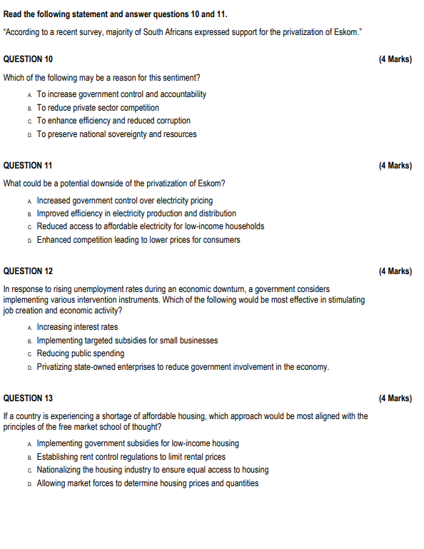 Solved Read the following statement and answer questions 10 | Chegg.com