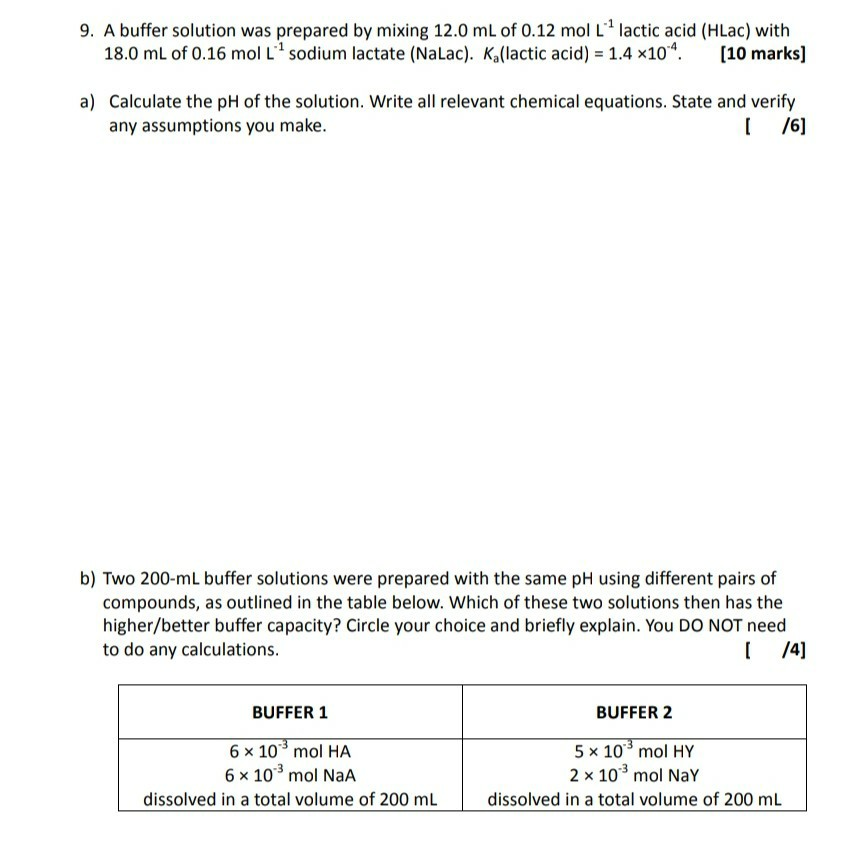 Solved 9. A buffer solution was prepared by mixing 12.0 mL | Chegg.com