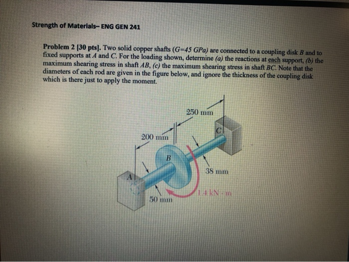 Solved Strength of Materials-ENG GEN 241 Problem 2 [30 pts). | Chegg.com
